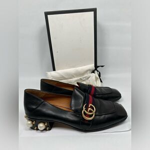 Gucci Peyton Block Low-Heel Pearl Embellished GG Loafer Pumps EU 40 US 10 423559